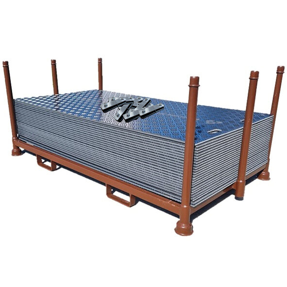 40m² SET - 20x Fahrplatten 15x1000x2000mm schwarz + 1 Transportgestell lackiert mit Kunststoffverbinder