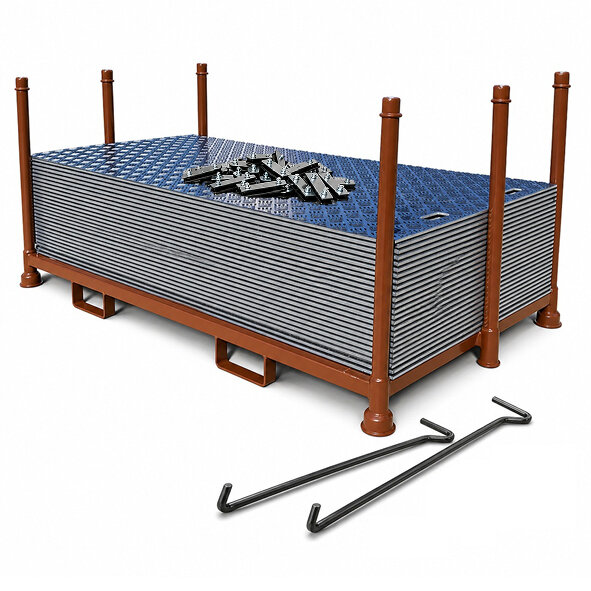 40m² SET - 20x Fahrplatten 15x1000x2000mm schwarz + 1 Transportgestell lackiert mit Kunststoffverbinder