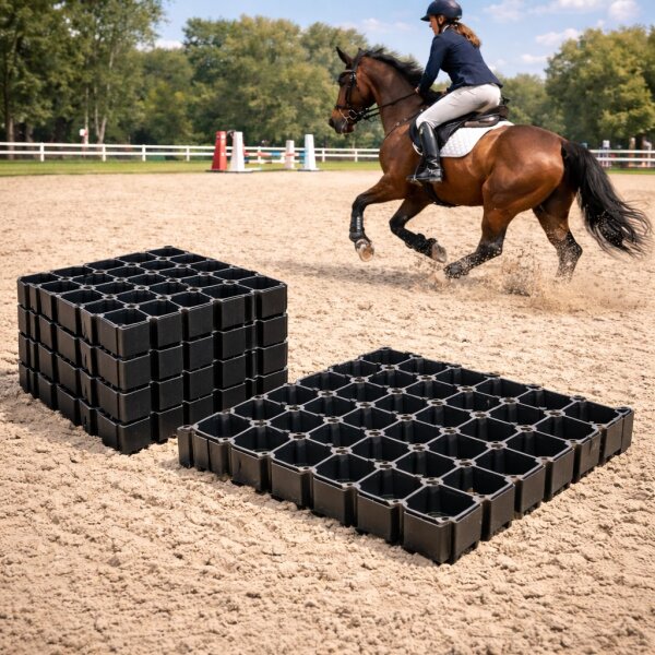 TERRA-GRID E® 35 Rasengitter für Reitplatz | Reitsport | Auslaufplatz | Reitplatzbau | Reithalle | Führanlage | Longierzirkel | Roundpen- Rasengittersteine Paddockplatten Paddockplatten