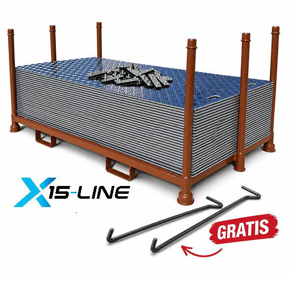 20m² SET - 10x Fahrplatten 15x1000x2000mm schwarz + Transportgestell lackiert mit/ ohne Verbinder