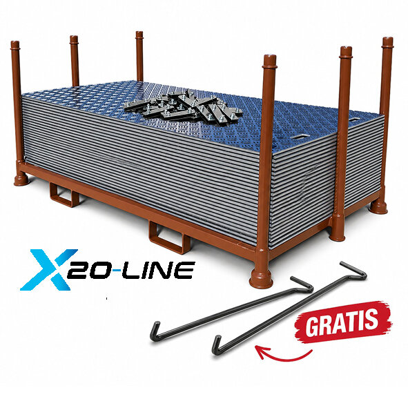 20m² SET - 10x Fahrplatten 20x1000x2000mm schwarz + Transportgestell lackiert mit/ ohne Verbinder